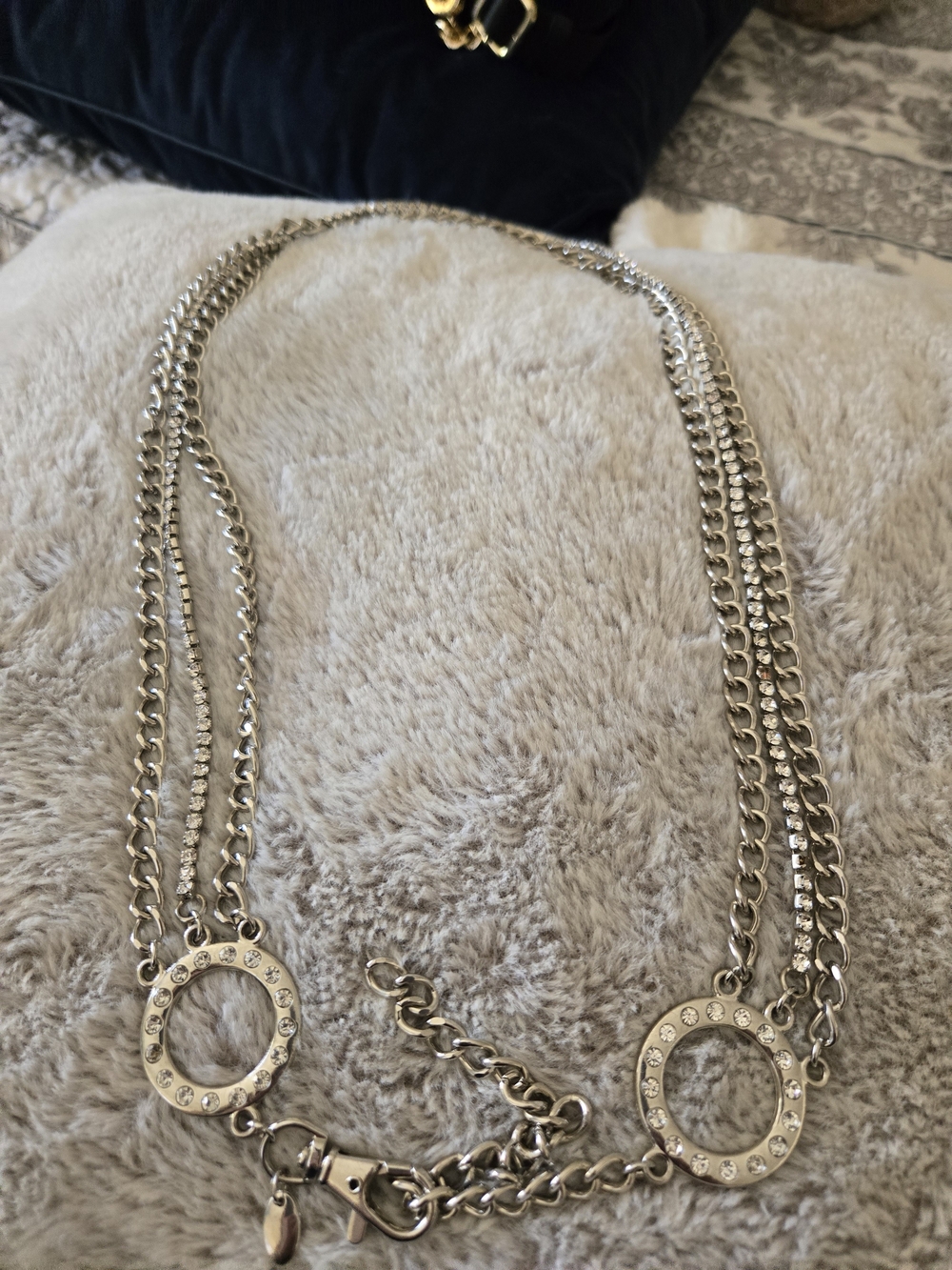 Chico's Silver Multi-Chain Belt with Crystal Accent Rings
